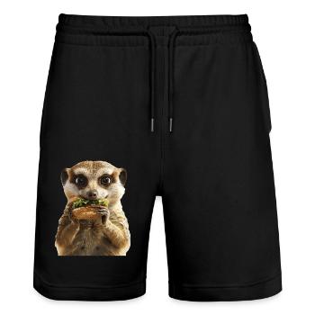 Meerkat - Stanley/Stella Trainer Unisex Organic Jogging Shorts - black - Front - Nik (191cm) & Marisol (170cm)