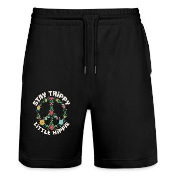Stay Trippy Petit Hippie Floral Signe de Paix - Short de jogging bio TRAINER Stanley/Stella unisexe - noir - Devant - Nik (191cm) & Marisol (170cm)