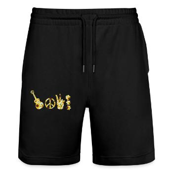 Love Peace Sunflower Art - Stanley/Stella Trainer Unisex Organic Jogging Shorts - black - Front - Nik (191cm) & Marisol (170cm)