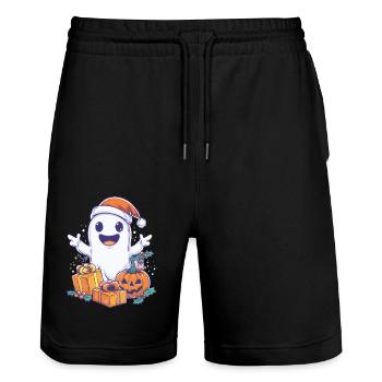 Halloween Geschenk Geist mit Weihnachtsmütze Deko - Stanley/Stella Unisex Bio Joggingshorts Trainer  - Schwarz - Vorne - Nik (191cm) & Marisol (170cm)