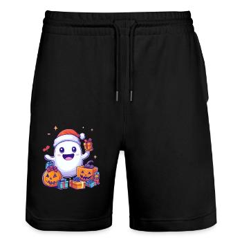 Halloween Gift Ghost with Christmas Hat Decoration - Stanley/Stella Trainer Unisex Organic Jogging Shorts - black - Front - Nik (191cm) & Marisol (170cm)