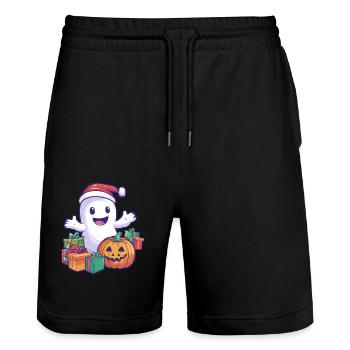 Halloween Gift Ghost with Christmas Hat Decoration - Stanley/Stella Trainer Unisex Organic Jogging Shorts - black - Front - Nik (191cm) & Marisol (170cm)