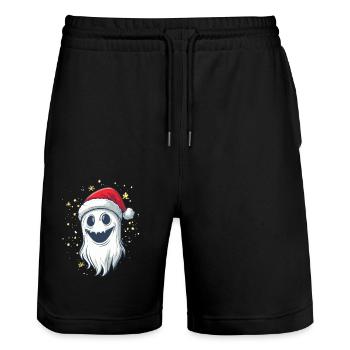Halloween Geschenk Geist mit Weihnachtsmütze Deko - Stanley/Stella Unisex Bio Joggingshorts Trainer  - Schwarz - Vorne - Nik (191cm) & Marisol (170cm)