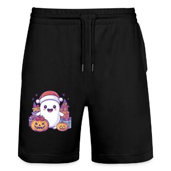 Halloween Gift Ghost with Christmas Hat Decoration - Stanley/Stella Trainer Unisex Organic Jogging Shorts - black - Front - Nik (191cm) & Marisol (170cm)