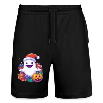 Halloween Gift Ghost with Christmas Hat Decoration - Stanley/Stella Trainer Unisex Organic Jogging Shorts - black - Front - Nik (191cm) & Marisol (170cm)