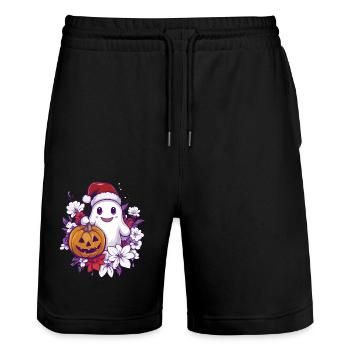 Halloween Geschenk Geist mit Weihnachtsmütze Deko - Stanley/Stella Unisex Bio Joggingshorts Trainer  - Schwarz - Vorne - Nik (191cm) & Marisol (170cm)