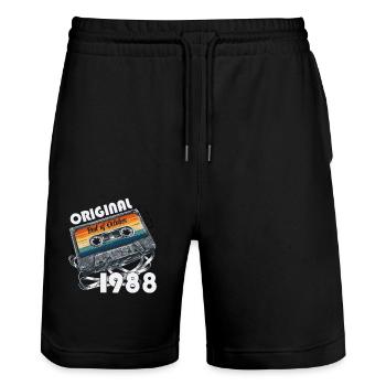 36ème Anniversaire Millésime Octobre 1988 Cassette 1988 - Short de jogging bio TRAINER Stanley/Stella unisexe - noir - Devant - Nik (191cm) & Marisol (170cm)