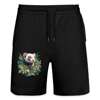 Ferret Frettchen - Stanley/Stella Trainer Unisex Organic Jogging Shorts - black - Front - Nik (191cm) & Marisol (170cm)