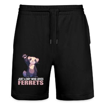 Ferret Frettchen - Stanley/Stella Trainer Unisex Organic Jogging Shorts - black - Front - Nik (191cm) & Marisol (170cm)