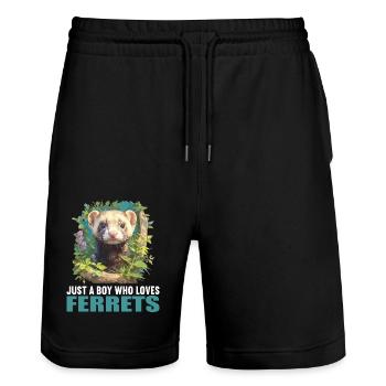 Ferret Frettchen - Stanley/Stella Trainer Unisex Organic Jogging Shorts - black - Front - Nik (191cm) & Marisol (170cm)