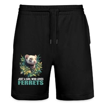 Ferret Frettchen - Stanley/Stella Trainer Unisex Organic Jogging Shorts - black - Front - Nik (191cm) & Marisol (170cm)