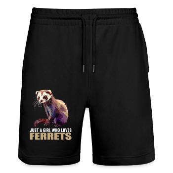 Ferret Frettchen - Stanley/Stella Trainer Unisex Organic Jogging Shorts - black - Front - Nik (191cm) & Marisol (170cm)