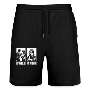 Agent de sécurité Mon problème Mon pictogramme Maman Papa - Short de jogging bio TRAINER Stanley/Stella unisexe - noir - Devant - Nik (191cm) & Marisol (170cm)