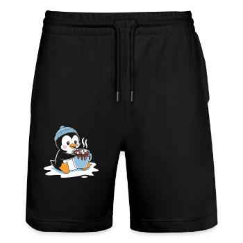 Kuscheliger Pinguin Mit Heiße Schokolade - Stanley/Stella Unisex Bio Joggingshorts Trainer  - Schwarz - Vorne - Nik (191cm) & Marisol (170cm)