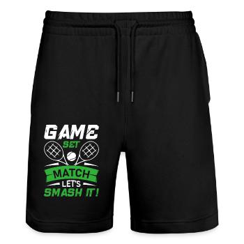 Game, Set, Match – Let’s Smash It! - Stanley/Stella Trainer Unisex Organic Jogging Shorts - black - Front - Nik (191cm) & Marisol (170cm)