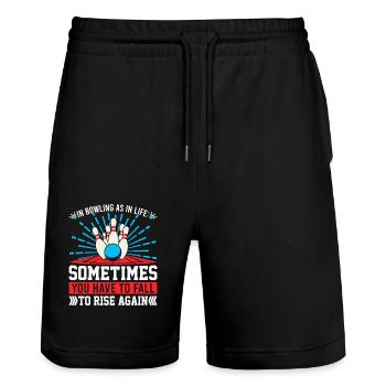 Au bowling comme dans la vie : Parfois, il faut tomber - Short de jogging bio TRAINER Stanley/Stella unisexe - noir - Devant - Nik (191cm) & Marisol (170cm)