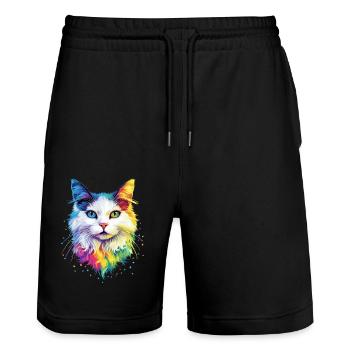 Angora Cat White Angora Cat Cute Angora Cats - Stanley/Stella Trainer Unisex Organic Jogging Shorts - black - Front - Nik (191cm) & Marisol (170cm)