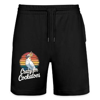 Crazy For Cockatoos Bunte Vogel Fan - Stanley/Stella Unisex Bio Joggingshorts Trainer  - Schwarz - Vorne - Nik (191cm) & Marisol (170cm)