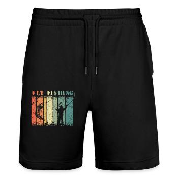 Fisherman Angler Fish Hook Fly Fishing - Stanley/Stella Trainer Unisex Organic Jogging Shorts - black - Front - Nik (191cm) & Marisol (170cm)