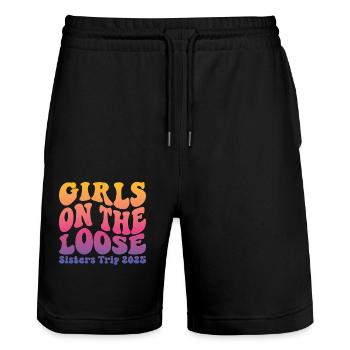 Girls On The Loose Schwesternreise 2025 - Stanley/Stella Unisex Bio Joggingshorts Trainer  - Schwarz - Vorne - Nik (191cm) & Marisol (170cm)