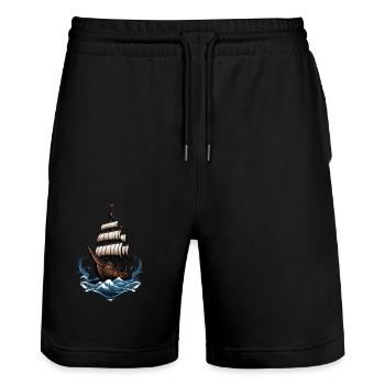 Majestätisches Segelschiff Auf Hoher See - Stanley/Stella Unisex Bio Joggingshorts Trainer  - Schwarz - Vorne - Nik (191cm) & Marisol (170cm)