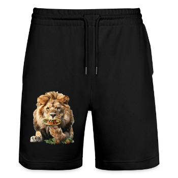 Lion - Short de jogging bio TRAINER Stanley/Stella unisexe - noir - Devant - Nik (191cm) & Marisol (170cm)