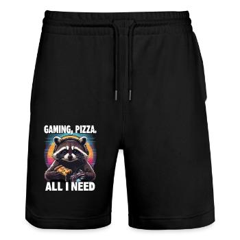 Funny Raccoon Gaming Pizza Gamer Gamer Gaming - Stanley/Stella Trainer Unisex Organic Jogging Shorts - black - Front - Nik (191cm) & Marisol (170cm)