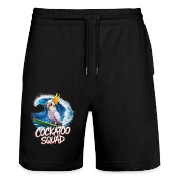 Cockatoo Squad Cooler Style Wellenreiten - Stanley/Stella Unisex Bio Joggingshorts Trainer  - Schwarz - Vorne - Nik (191cm) & Marisol (170cm)