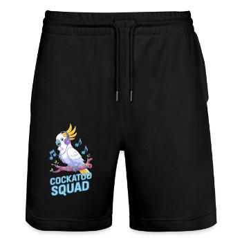Cockatoo Squad Musik Papagei Kunst - Stanley/Stella Unisex Bio Joggingshorts Trainer  - Schwarz - Vorne - Nik (191cm) & Marisol (170cm)