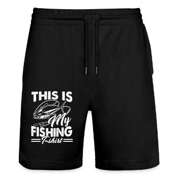 This Is My Fishing T shirt - Stanley/Stella Trainer Unisex Organic Jogging Shorts - black - Front - Nik (191cm) & Marisol (170cm)