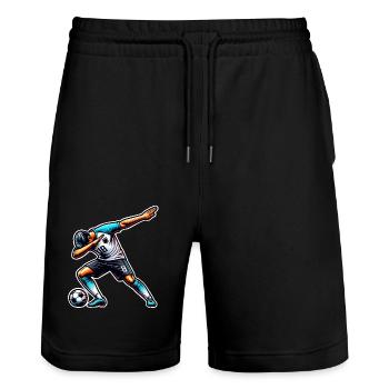 Soccer Soccer Player - Stanley/Stella Trainer Unisex Organic Jogging Shorts - black - Front - Nik (191cm) & Marisol (170cm)