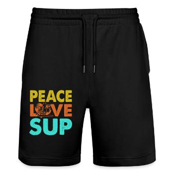 Paddleboarding Peace Love Sup - Stanley/Stella Trainer Unisex Organic Jogging Shorts - black - Front - Nik (191cm) & Marisol (170cm)