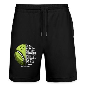 Funny Tennis Player Racket I Can - Stanley/Stella Trainer Unisex Organic Jogging Shorts - black - Front - Nik (191cm) & Marisol (170cm)