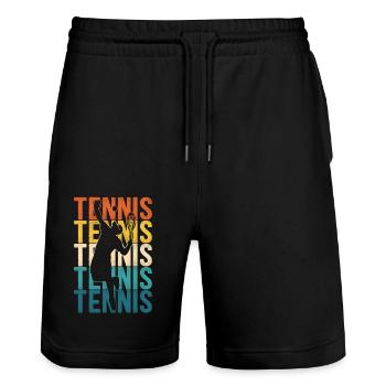 Funny Tennis Player Racket Retro - Stanley/Stella Unisex Bio Joggingshorts Trainer  - Schwarz - Vorne - Nik (191cm) & Marisol (170cm)