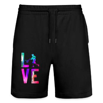 Funny Tennis Player Racket - Stanley/Stella Unisex Bio Joggingshorts Trainer  - Schwarz - Vorne - Nik (191cm) & Marisol (170cm)