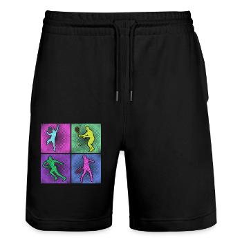 Funny Tennis Player Racket 80s 90 - Stanley/Stella Unisex Bio Joggingshorts Trainer  - Schwarz - Vorne - Nik (191cm) & Marisol (170cm)