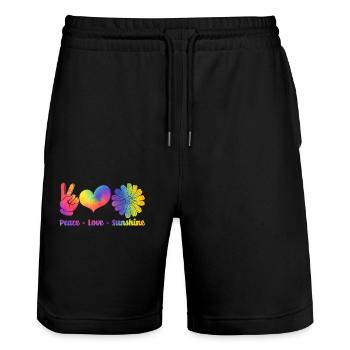 Hippie Retro Rainbow Peace Love Sunshine - Stanley/Stella Trainer Unisex Organic Jogging Shorts - black - Front - Nik (191cm) & Marisol (170cm)