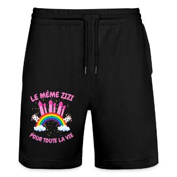 Team Mariée, EVJF, Cadeau Future Mariée - Short de jogging bio TRAINER Stanley/Stella unisexe - noir - Devant - Nik (191cm) & Marisol (170cm)