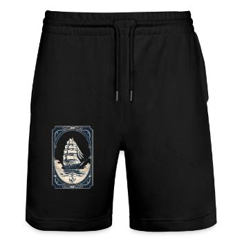 Maritime Sailing Ship Adventure Romance - Stanley/Stella Trainer Unisex Organic Jogging Shorts - black - Front - Nik (191cm) & Marisol (170cm)