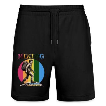 MOUNTAINEERING HIKING - Stanley/Stella Trainer Unisex Organic Jogging Shorts - black - Front - Nik (191cm) & Marisol (170cm)