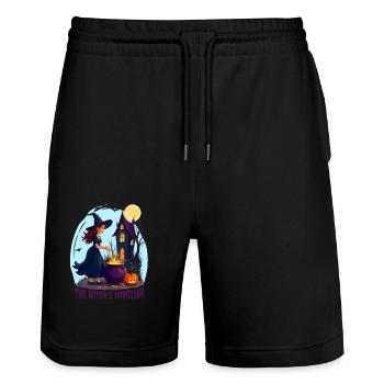 Magisches Hexen Outfit Damen Halloween - Stanley/Stella Unisex Bio Joggingshorts Trainer  - Schwarz - Vorne - Nik (191cm) & Marisol (170cm)