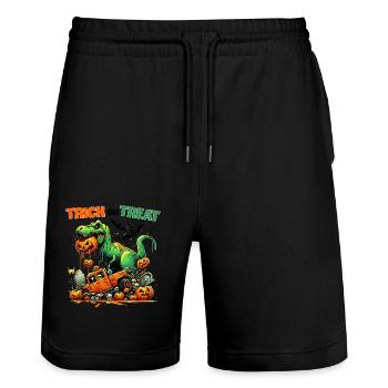 Dino Chaos Halloween Outfit Kids - Stanley/Stella Trainer Unisex Organic Jogging Shorts - black - Front - Nik (191cm) & Marisol (170cm)