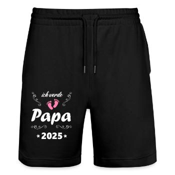 Je vais être papa 2025 Enceinte 2025 Paternité - Short de jogging bio TRAINER Stanley/Stella unisexe - noir - Devant - Nik (191cm) & Marisol (170cm)