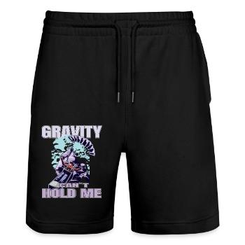 Gravity Can't Hold Me – Paragliding Design - Stanley/Stella Unisex Bio Joggingshorts Trainer  - Schwarz - Vorne - Nik (191cm) & Marisol (170cm)