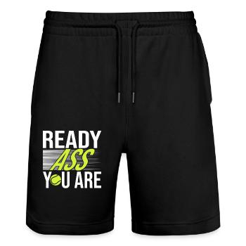 Tennis Saying Ready Ass You Are For Tennis Player - Stanley/Stella Unisex Bio Joggingshorts Trainer  - Schwarz - Vorne - Nik (191cm) & Marisol (170cm)