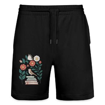 Cottagecore: Birds and Flowers on Books - Stanley/Stella Trainer Unisex Organic Jogging Shorts - black - Front - Nik (191cm) & Marisol (170cm)