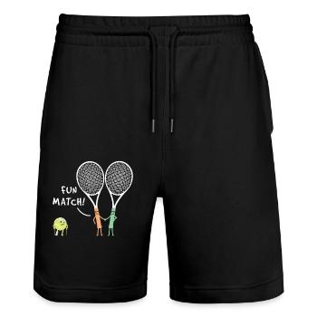 Sport Schläger Fun Match Schläger Tennis - Stanley/Stella Unisex Bio Joggingshorts Trainer  - Schwarz - Vorne - Nik (191cm) & Marisol (170cm)