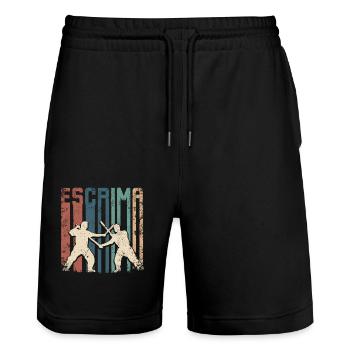Retro Vintage Escrima - Stanley/Stella Unisex Bio Joggingshorts Trainer  - Schwarz - Vorne - Nik (191cm) & Marisol (170cm)