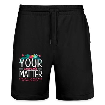 Deine Worte Zählen Sprachtherapeut - Stanley/Stella Unisex Bio Joggingshorts Trainer  - Schwarz - Vorne - Nik (191cm) & Marisol (170cm)