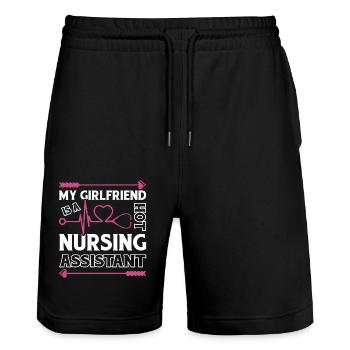 My Girlfriend Is A Hot Nursing Assistant - Stanley/Stella Trainer Unisex Organic Jogging Shorts - black - Front - Nik (191cm) & Marisol (170cm)